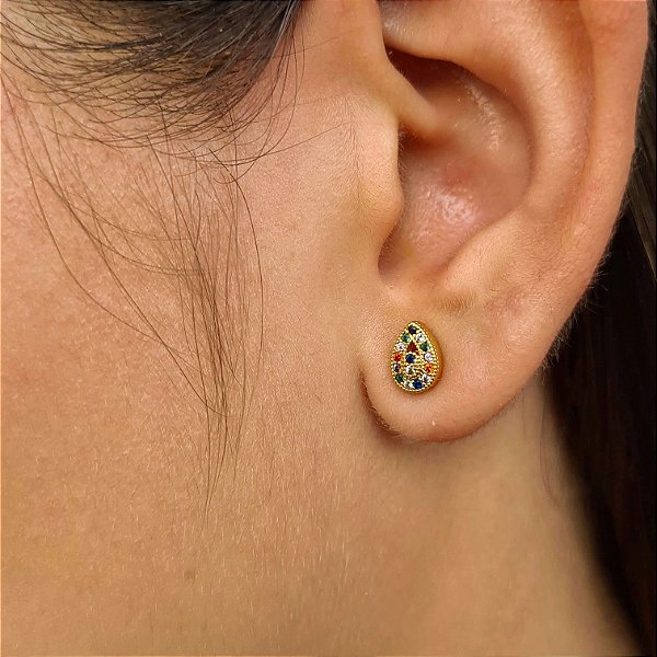 Brincos Gota Cravejado Semijoia 18k - 6mm - MB514
