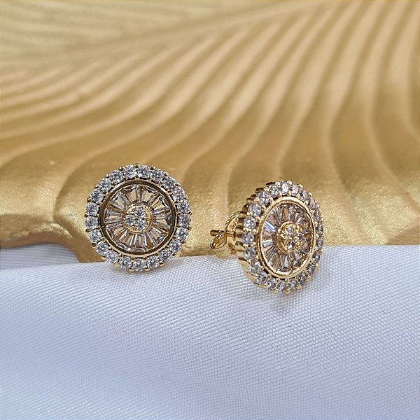 Brincos Pizza Cravejados Semijoia 18k - 10mm - MB426