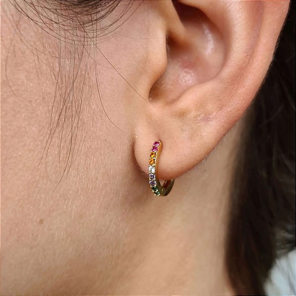 Argolas Cravejadas com Zircônias Colorida Semijoias 18k - 13mm - MB460