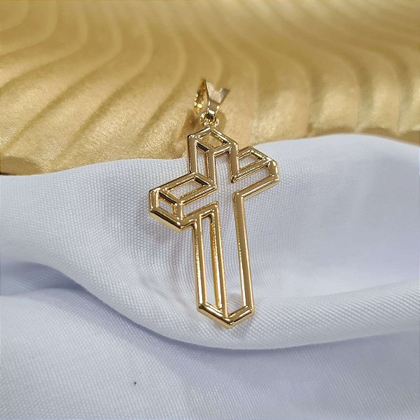 Pingente Crucifixo 3D Semijoia 18k - 24mm - MPI20