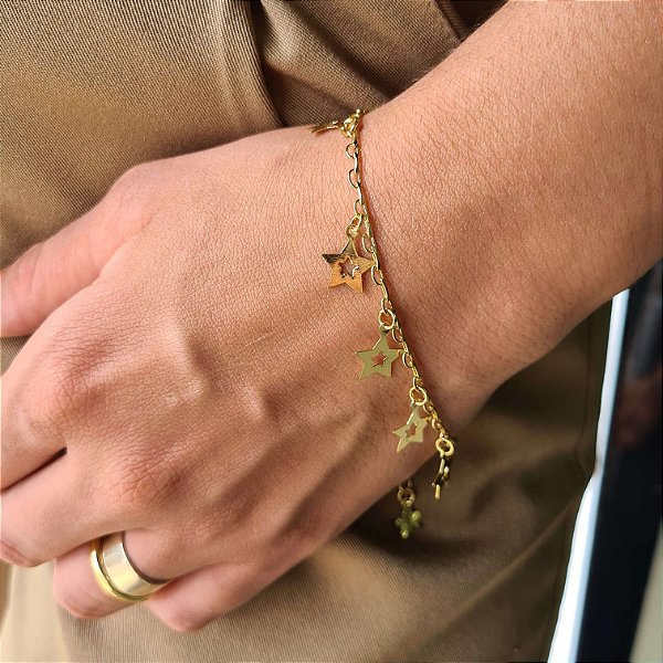 Pulseira com Estrelinhas Semijoia 18k - 17cm+7cm - MP48