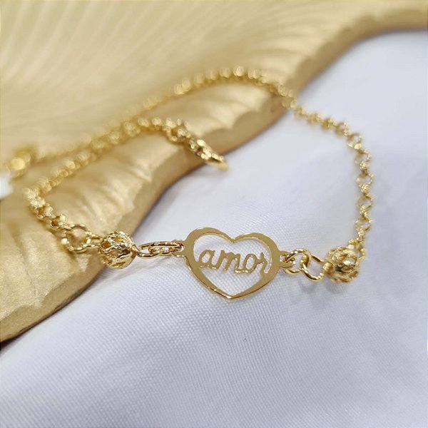 Pulseira Amor no Coração Semijoia 18k - 17cm+5cm - MP62