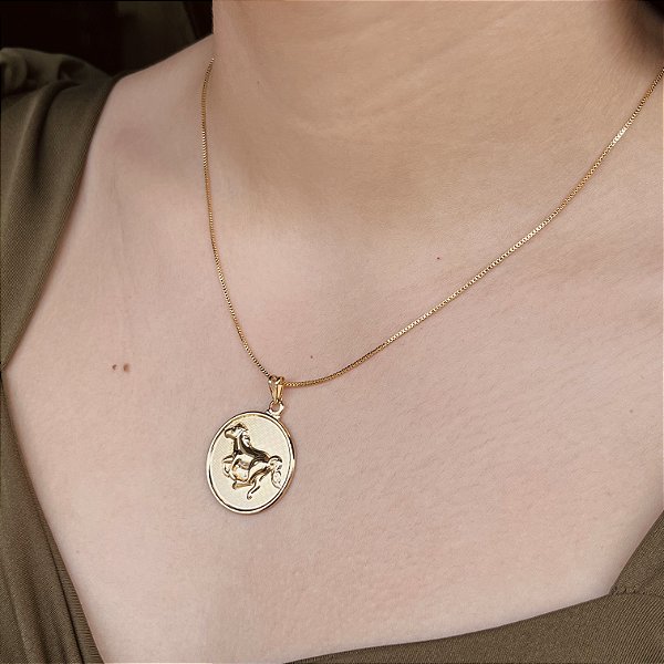 Gargantilha com Medalha Cavalo Semijoia 18k - 45cm - 22mm - MC494