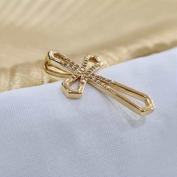 Pingente Crucifixo Cravejado Semijoia 18k - 22mm - MPI35