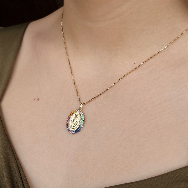 Gargantilha Medalha de Nossa Senhora das Graças Semijoia 18k - MC431