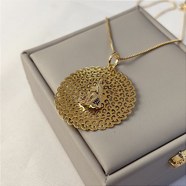 Gargantilha Pingente Nossa Senhora Aparecida Semijoia 18k - MC423