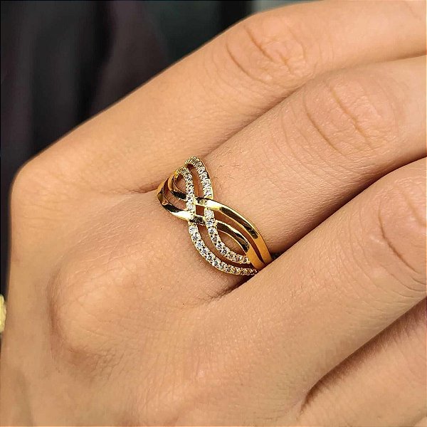 Anel Entrelaçado com Zircônias Semijoia 18K - MA53