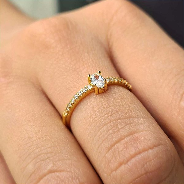Anel Solitário Cravejado com Zircônias Semijoia 18k - MA54