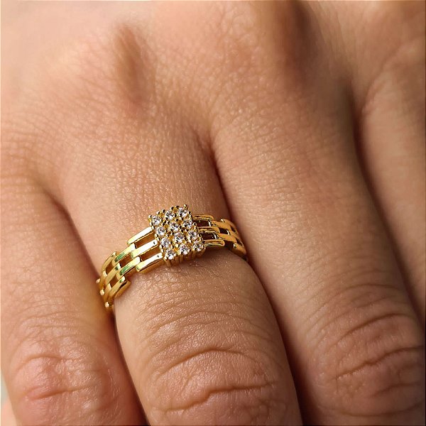 Anel Cravejado com Pedras Zircônia Semijoias 18k - MA14