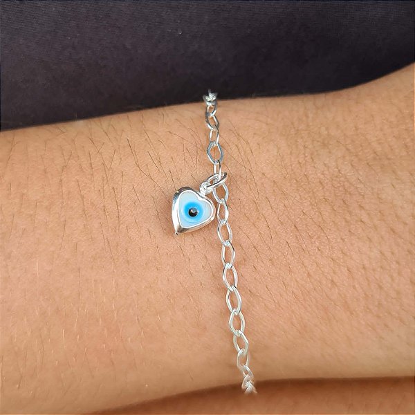 Pulseira com Coração Olho Grego Prata 925 - PPR255