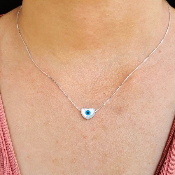 Gargantilha Olho Grego Resinado Prata 925 - 45cm - CPR401