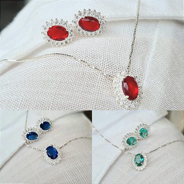 Conjunto com Pedras Zircônias Prata 925 - v15 - 45cm - CJPR48