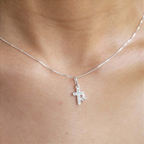 Gargantilha Crucifixo Fé Prata 925 - v12 - 45cm - CPR419