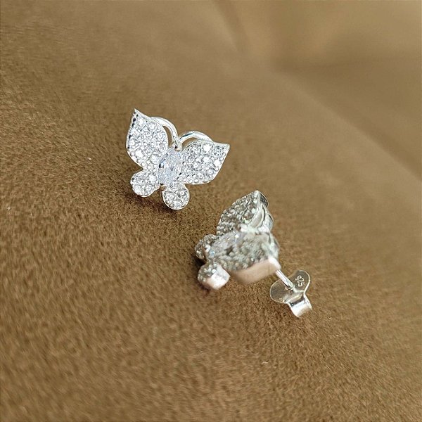Brincos Borboleta Cravejada com Zircônias Prata 925 - BPR446