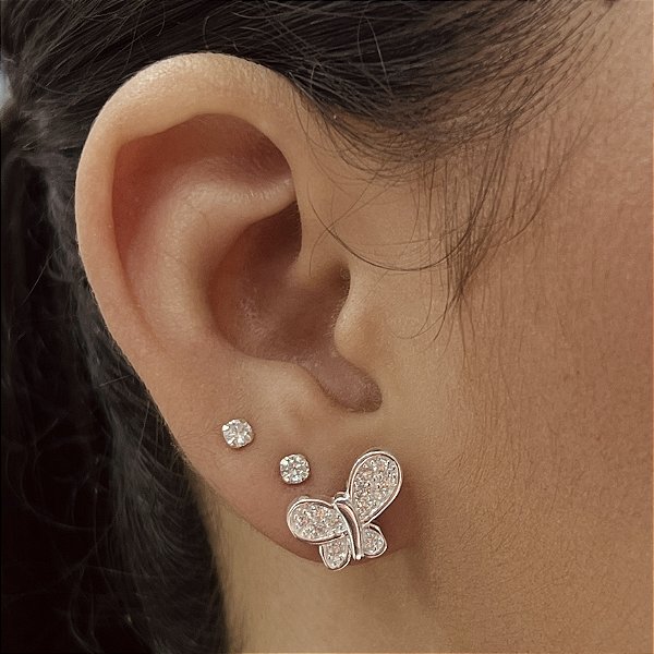 Brincos Borboleta Cravejada com Zircônias Prata 925 - BPR447