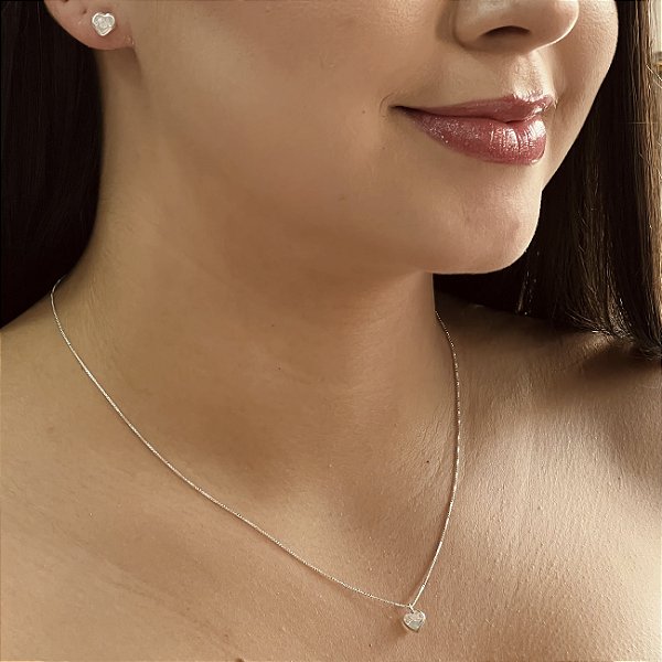 Conjunto Coração com Zircônia Prata 925 - CJPR50
