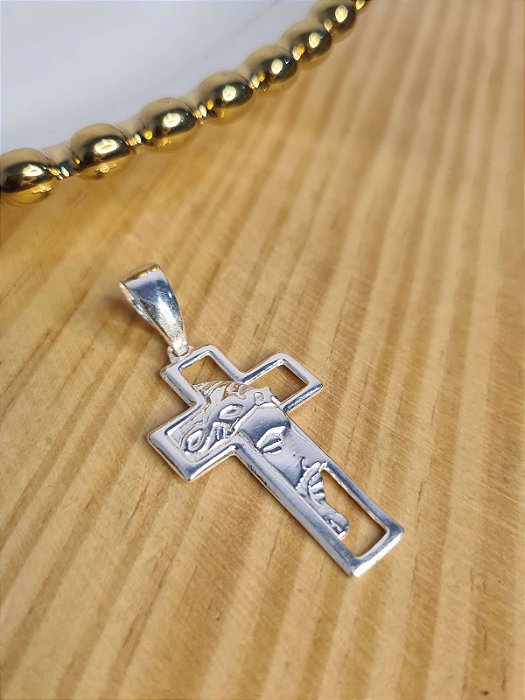 Pingente Masculino Crucifixo com Face de Cristo Prata 925 - PIPR206 - ZAROH  JOIAS ATACADO