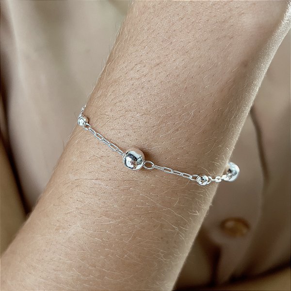 Pulseira com Pingentes Bolinhas Prata 925 - 18cm - PPR288