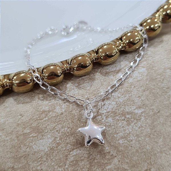 Pulseira infantil com Estrela  Prata 925 - 14cm - PPR294
