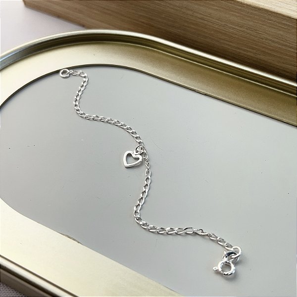 Pulseira Infantil com Coração Vazado Prata 925 - 14cm - PPR295