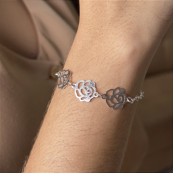 Pulseira com 3 Flores Prata 925 - 18cm - PPR301