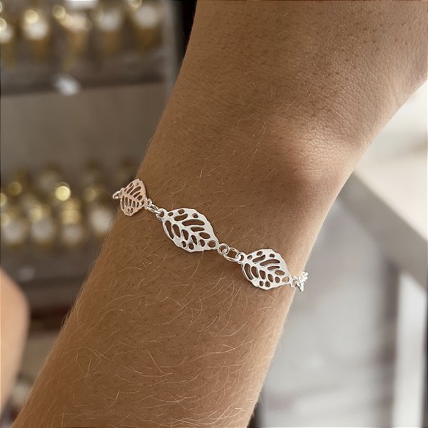 Pulseira com Folhas Prata 925 - 18cm - PPR302