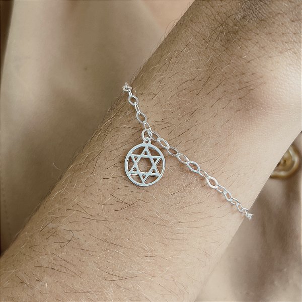 Pulseira com Pingente Estrela de Davi Prata 925 - 18cm - PPR304