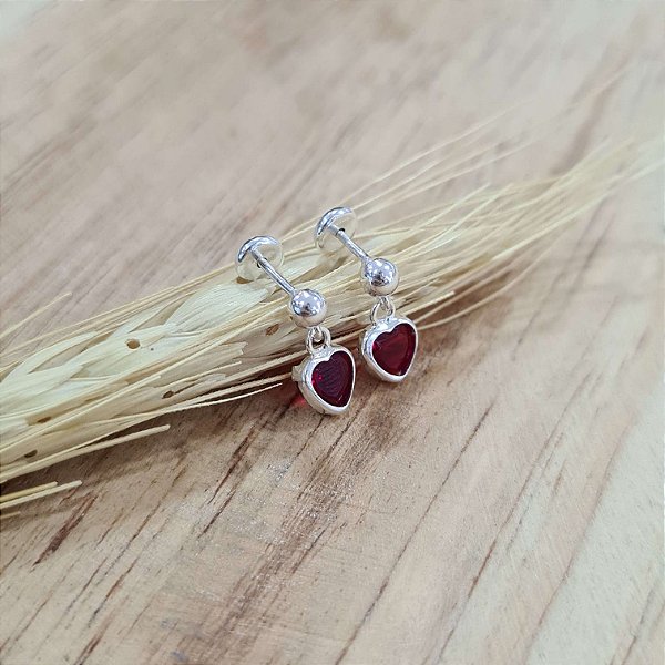 Brincos com Tarraxa Baby Coração Vermelho Prata 925 - BPR489