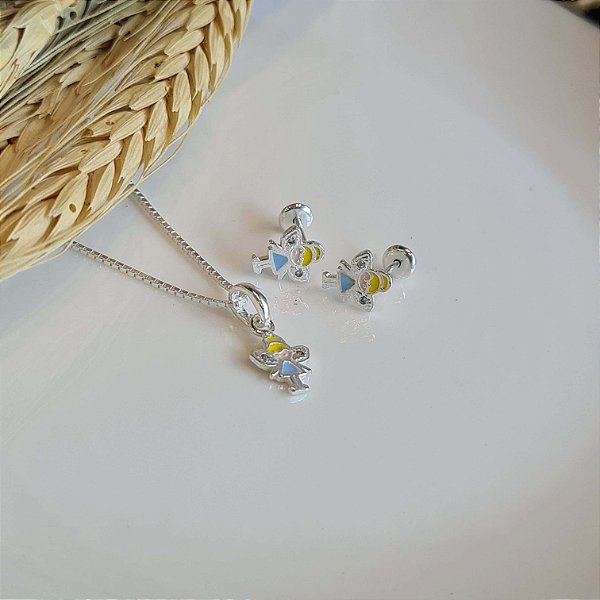 Conjunto Infantil Fadinha Resinada  Prata 925 - 40cm -  CJPR60