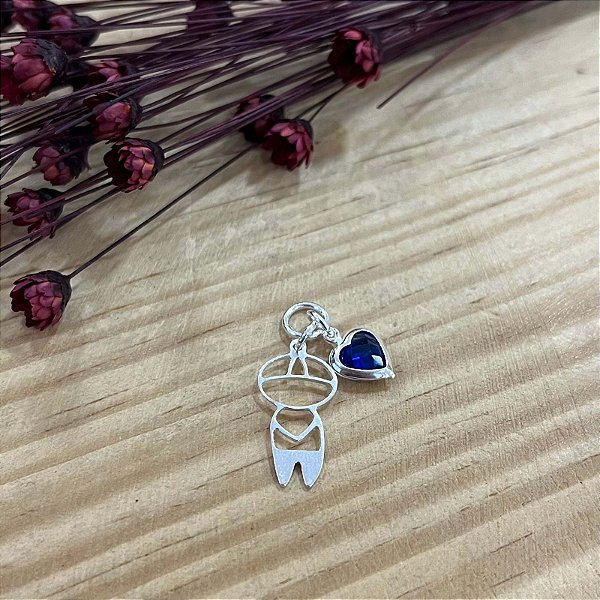 Pingente Menino com Coração Azul Prata 925 - 20mm - PIPR223