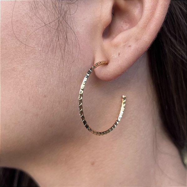Brincos Argolas Fio Trabalhado Semijoias 18k  38mm - MB599