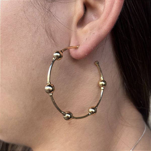 Brincos Argolas com Bolas  Semijoias 18k  48mm - MB653
