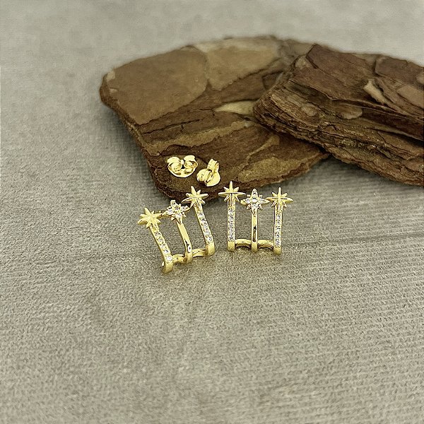 Brincos Cravejados com Zircônias Semijoias 18k - MB468