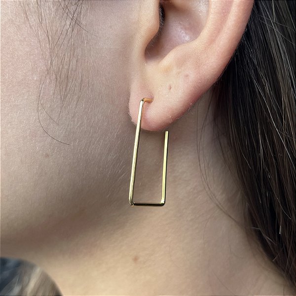 Brincos Argolas Retangulares Semijoias 18k 30mm - MB527