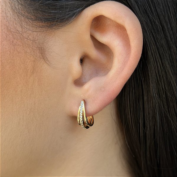 Brincos Cravejados com Zircônias Semijoias 18k - 14mm - MB723