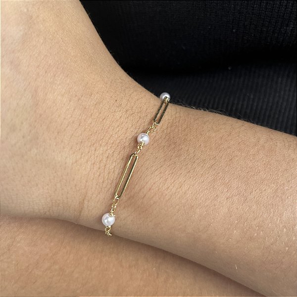 Pulseira Perolas Semijoia 18k -16cm+4cm extensor -MP93