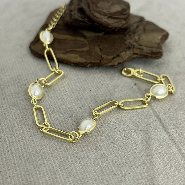 Pulseira Detalhe Pérolas 17cm+5cm extensor- MP169-16120