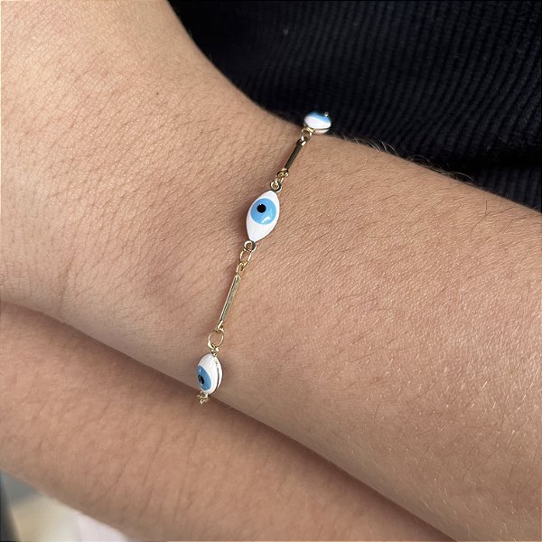Pulseira Olho Grego Semijoia 18k- 16cm+4cm extensor-MP146