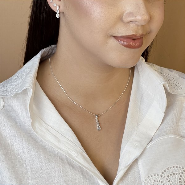 Conjunto Feminino com Zircônias Prata 925 -  CJPR63