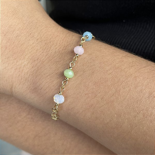 Pulseira Com Cristais Colorido Semjoias 18k - 6mm -16cm+3cm extensor- MP143
