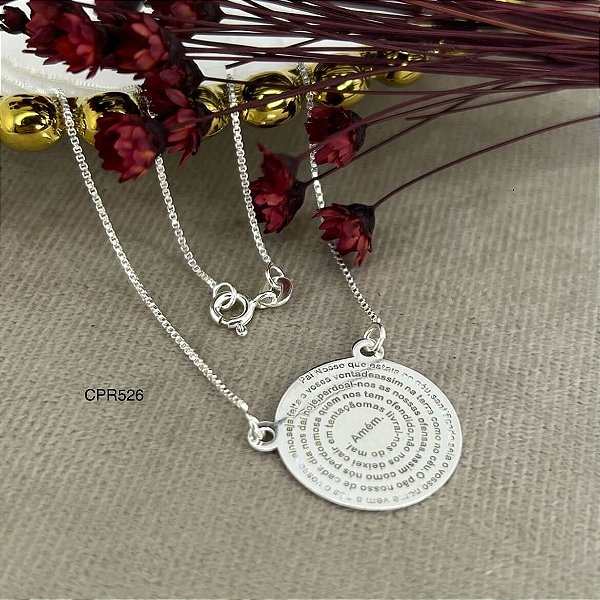Gargantilha com Mandala Pai Nosso Prata 925 - 20mm - 45cm - CPR525