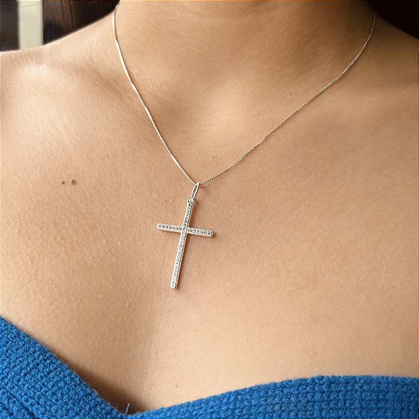 Gargantilha Crucifixo com Pedras Zircônias Prata 925 - 35mm - CPR552