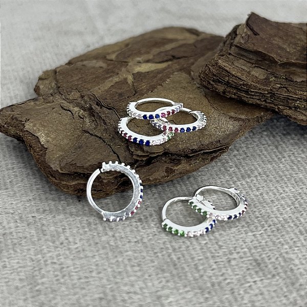 Piercing Pedras Colorida Prata 925 - Daitch - Hélix - Septo - Cartilagem - PIPR232