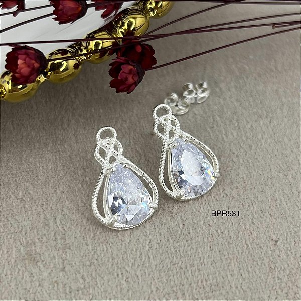 Brinco Pedra Zircônia Prata 925 - 20mm - BPR531