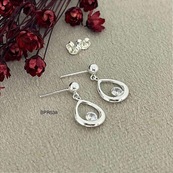 Brinco Gota com Pedra Zircônia Prata 925 - 18mm - BPR538