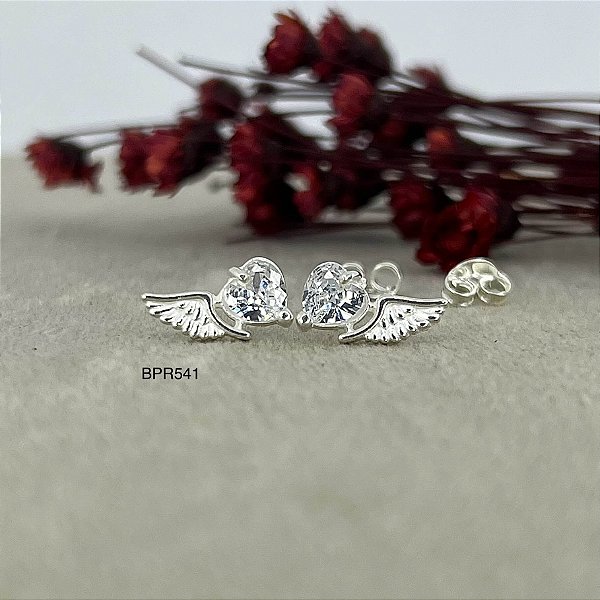 Brincos Asa Com Pedra Coração Zircônia Prata 925 - BPR541