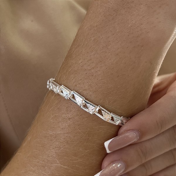 Pulseira Feminina com Elos Quadrado Prata 925 - 19cm - PPR360