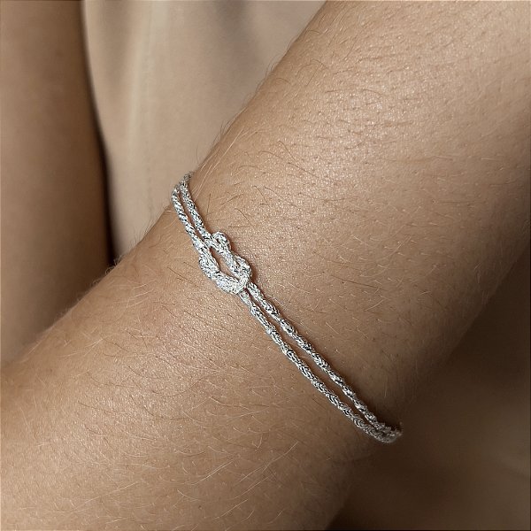 Pulseira Trançada com Nó Prata 925 - 18cm - PPR371