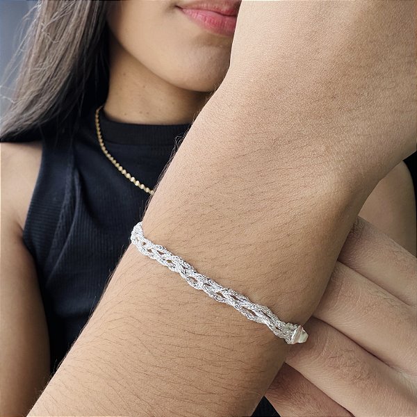 Pulseira Trançada Fio Diamantado Prata 925 - 18cm - PPR372