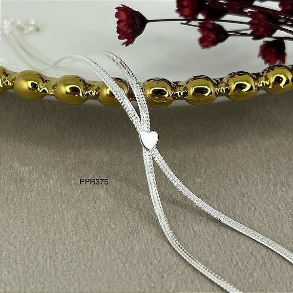 Pulseira Feminina com Coração Prata 925 - 18cm - PPR375